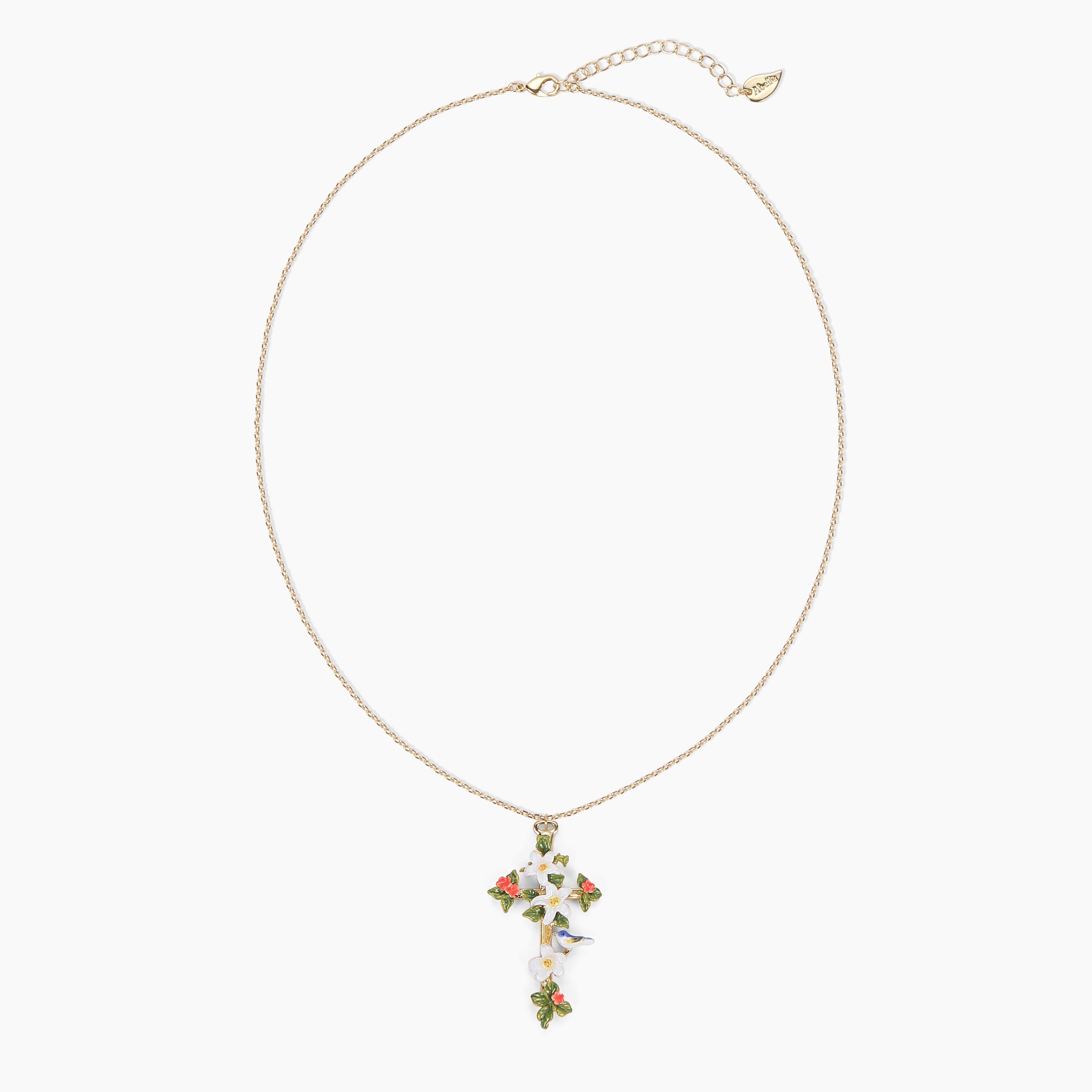 Full view of Abellé Bloom necklace chain and clasp – 18K gold-plated enamel jewelry